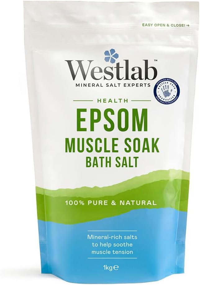 Westlab - Reviving Epsom Salt - 1kg Resealable Pouch - 100% Natural, Pure & Unscented Mineral Salts - Supports Sleep and Relieves Aching Muscles