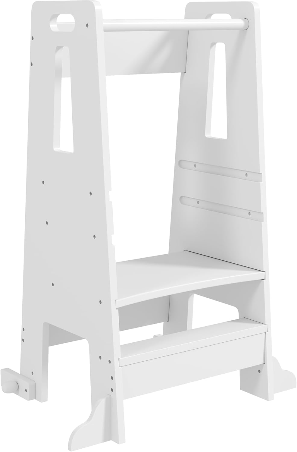 Qaba Toddler Tower with Safety Rail, Adjustable Height Toddler Kitchen Stool Helper with Handlbar, Step Stool for Toddlers 3-6 Years, for Bathroom, Kitchen, Sink, White