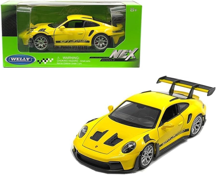 Diecast Model Car Compatible with Welly 1:24 Scale Porsche 911 GT3 RS (992) Model Car, Yellow 24122W