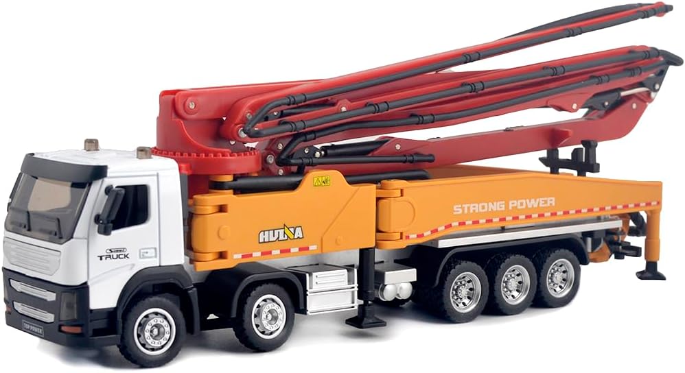 Ailejia Concrete Pump Truck Model Toy Construction Vehicle 1:50 Scale Die-cast Heavy Duty Wheeled Pump Truck Toys for Kids and Ornament (Red)