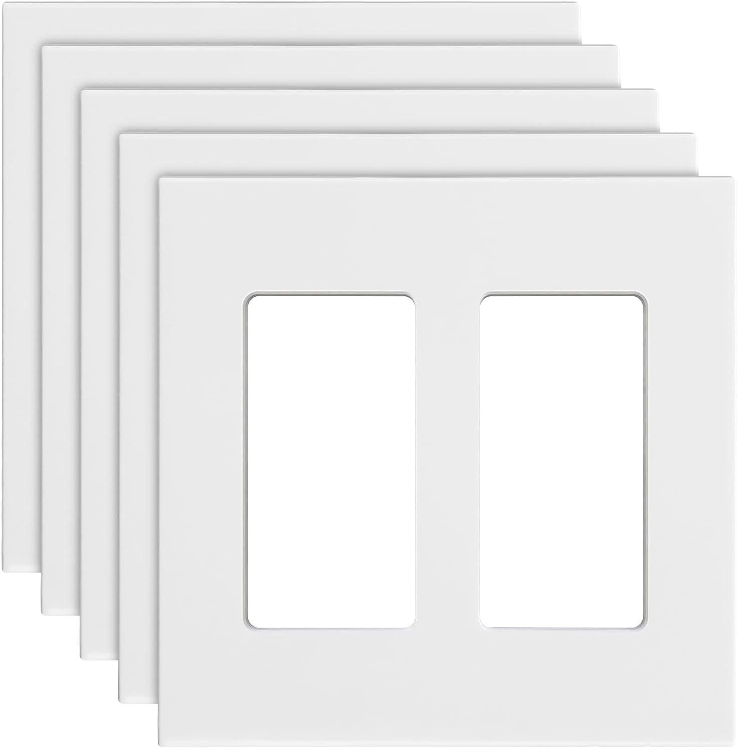 VEVOR Double Decorator Light Switch or Receptacle Outlet Wall Plate, 2-Gang 4.57" x 4.53", Unbreakable Thermoplastic Faceplate for Decorator Receptacle Outlet & Switch Cover (5 Pack, White)