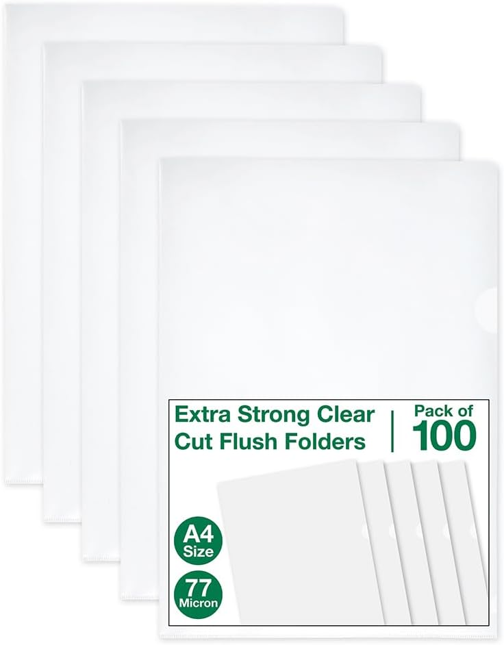 SUMMIT A4 Plastic Wallets, Strong Cut Flush Folders, Presentation Covers, Pack of 100