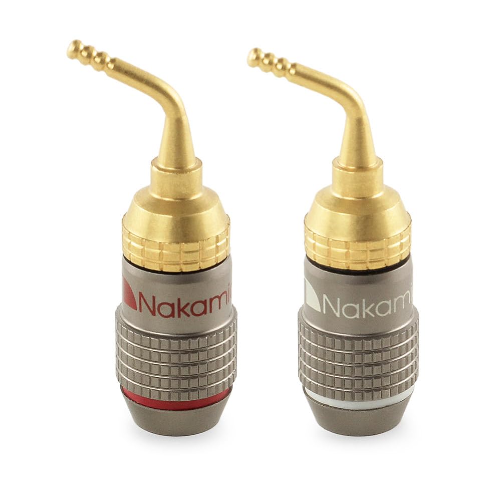 Nakamichi FanLock Excel Series 24k Gold Plated 2mm Pin Plug Banana 10 AWG - 18 AWG Gauge Size 4mm for Spring Clip Speakers Amplifier Hi-Fi Home Theatre Wire Cable Quick Connector, 2 Pcs (1-Pair)