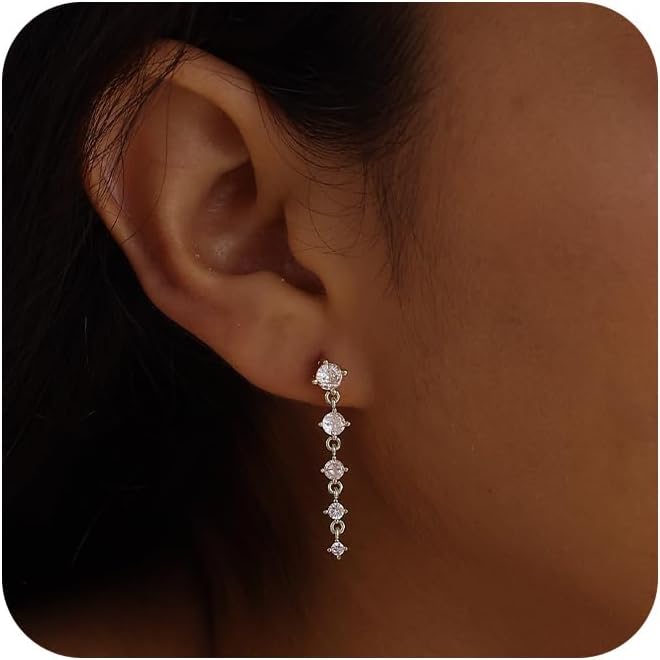 Silver Earrings for Women,Dainty Dangle Earrings Silver Plated Drop Earrings for Women Trendy Hypoallergenic CZ Stud Earrings Wedding Pearl Earrings Dangling Cute Small Hoop Earrings Jewelry