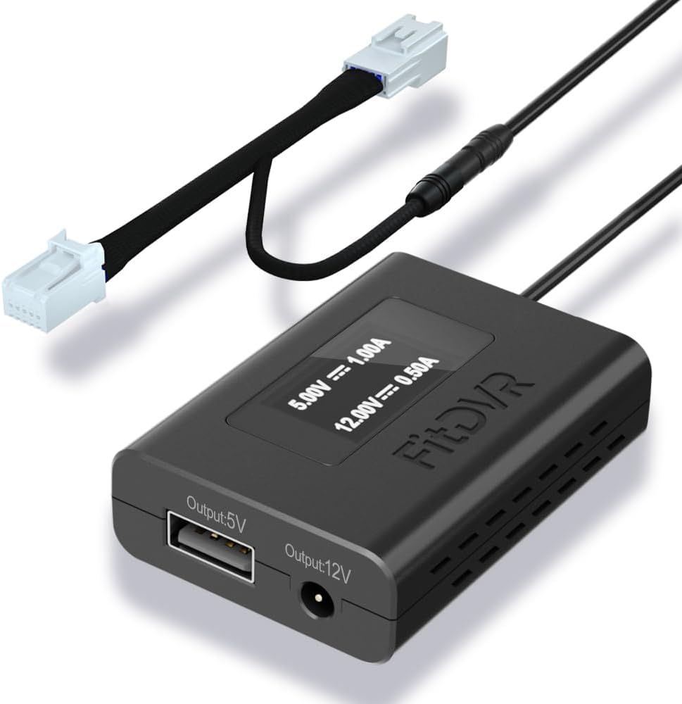 Dashcam Power Adapter(10-Pin) for Hyundai, Kia, Genesis (Tuscon Elantra Kona Palisade IONIQ5 6 Sportage Telluride K5 EV6,etc.) LED display USB Power, Connect to Rearview Mirror, 5V 12V Output, D3-014