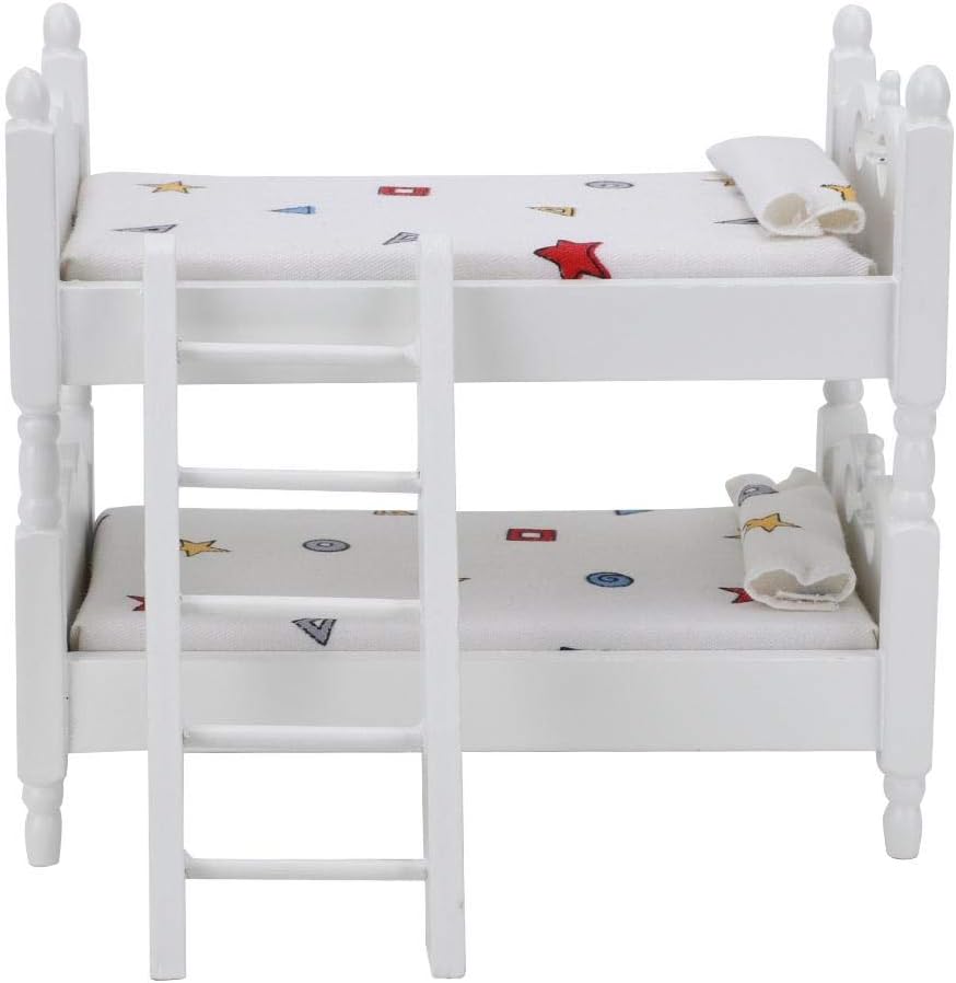 1:12 Dollhouse Wooden Bunk Bed, Simulated Mini Dollhouse Bunk Bed Miniature Furniture Scene Model Props Accessory(Geometric Pattern)