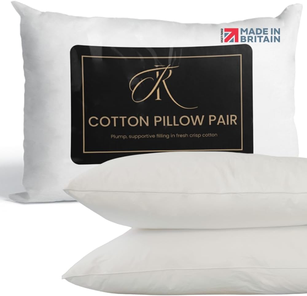 The Royce® Cotton Pillows Pair – UK MADE, Pillow Hotel Quality Luxury - Firm & Bouncy Pillows For Side Sleepers - Neck, Shoulder & Back Pain Relief, Machine Washable, Hypoallergenic (48x74cm)