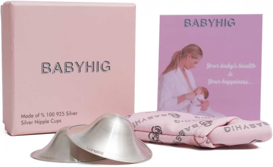 BABYHIG The Orginal Silver Nursing Cups – Silver Nipple Shields for Breastfeeding - Nipple Guards Protector for Breastfeeding - Nipple Shields for Nursing Newborn – Nickel Free – 925 Silver
