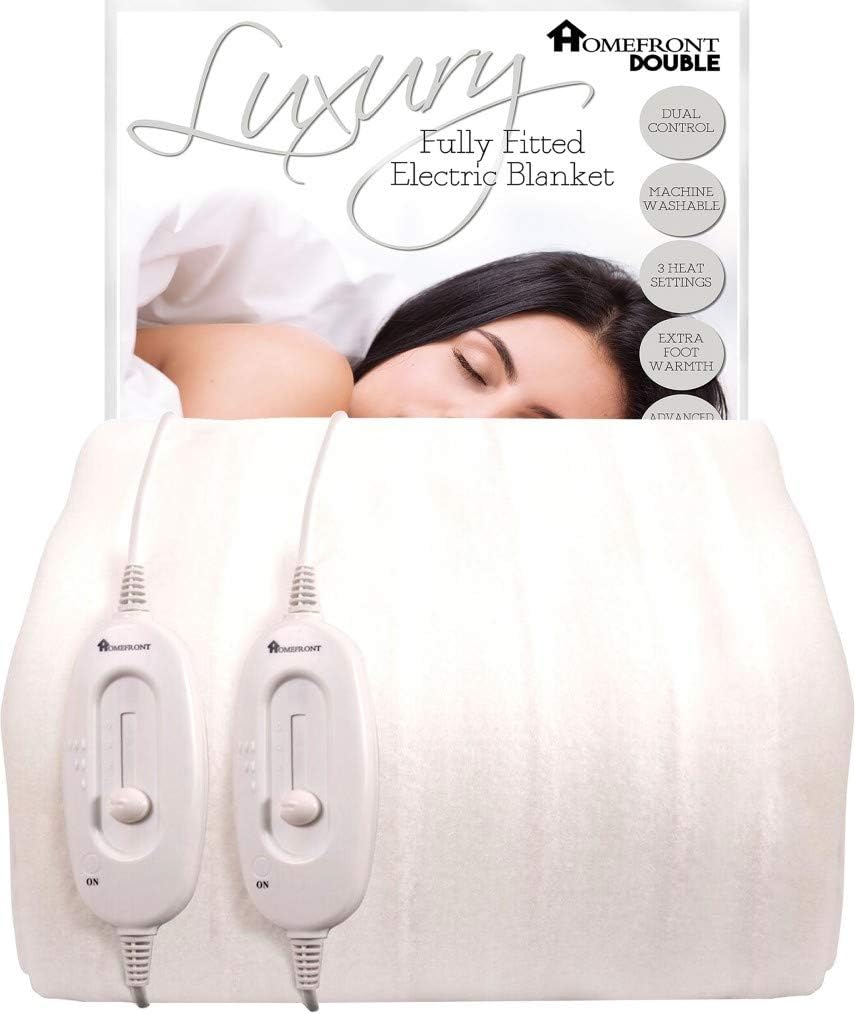Homefront Electric Blanket Double Size Premium Fitted Heated Mattress Cover, Underblanket, Elasticated Skirt, Overheat Protection, Fast Heat Up - Machine Washable (Double)