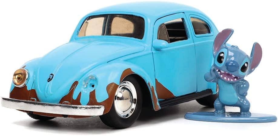 Jada Toys Disney Lilo and Stitch 1:32 Volkswagen Beetle Die-cast Car w/ 1.65" Stitch Figure, Toys for Kids and Adults