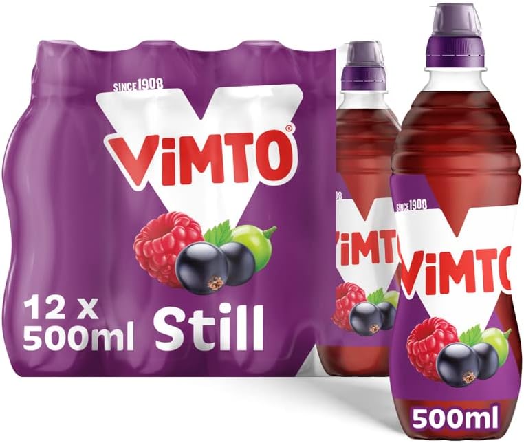 Vimto Original Real Fruit Juice for Rehydration, Blackcurrant, Grape & Raspberry Still Ready-to-go Multipack Drinks 500ml Bottles (case of 12)
