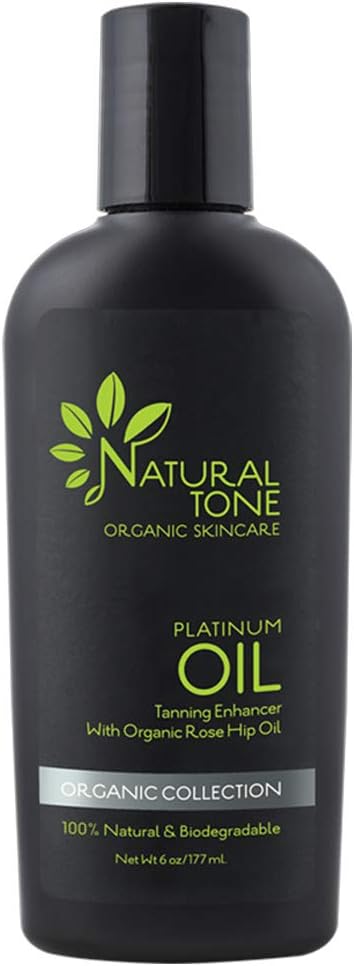 Natural Tone Organic Skincare Platinum Oil Tanning Enhancer 6oz - Deep Golden Tan with Macadamia, Rosehip & Coconut
