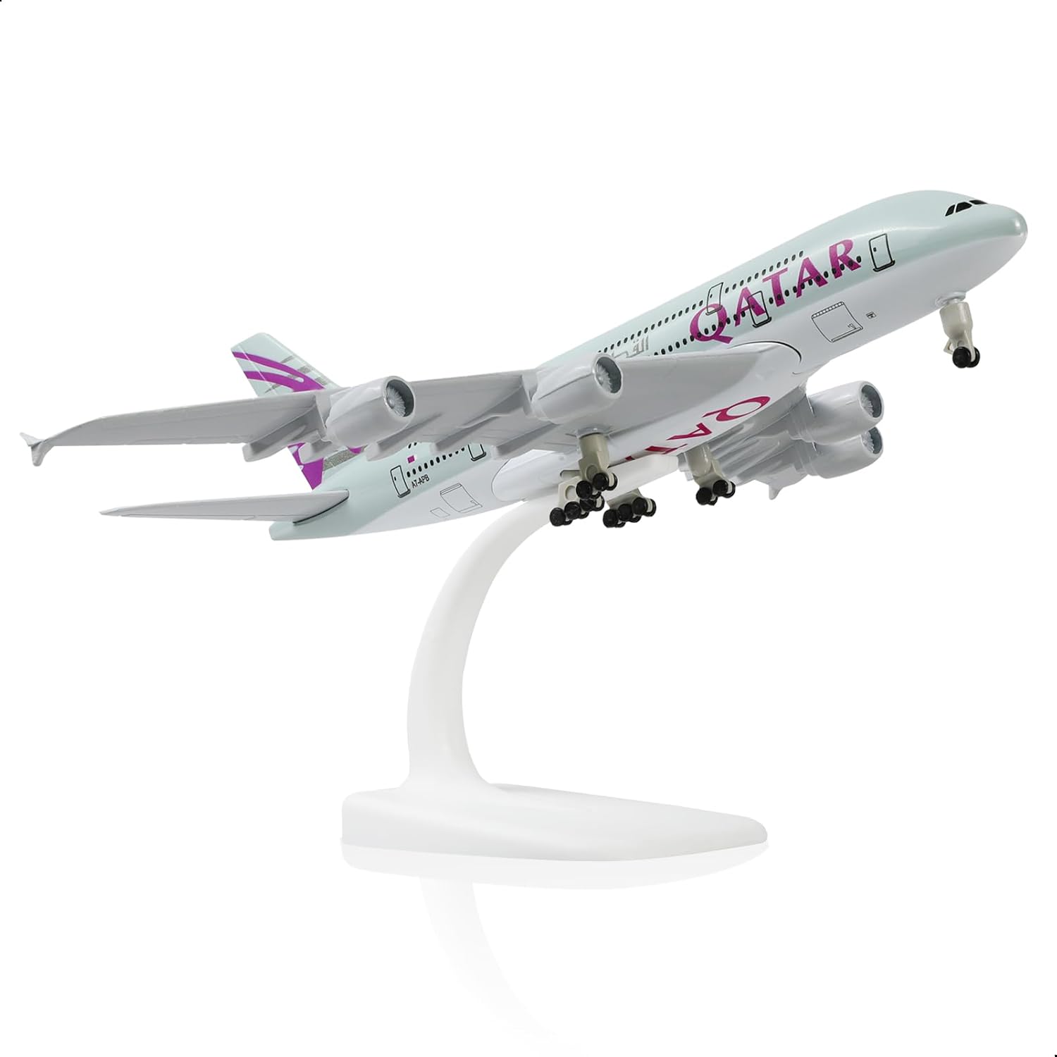 A380 Qatar 1/300 Die-cast Metal Airplane Model -A380 Sky Jumbo a380 Model Plane with Stand (7.5 inches Long) for Aviation Enthusiast Gift or Display Decorations