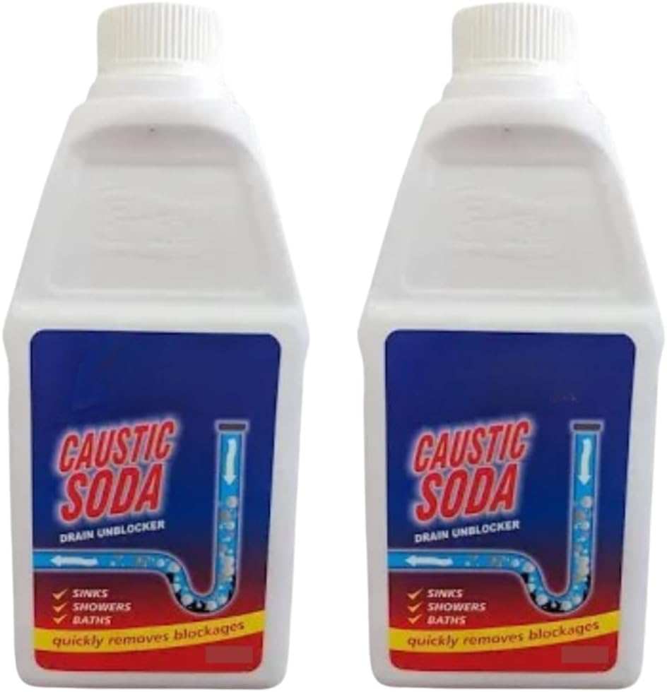 2Kg Caustic Soda Drain Cleaners & Unblockers Powder Kitchen Sink & Drain Cleaner Effectively Clears Blocked Drains Also Use For Cleaning Pathways Driveways Exterior & Brickwork (2x 1Kg)