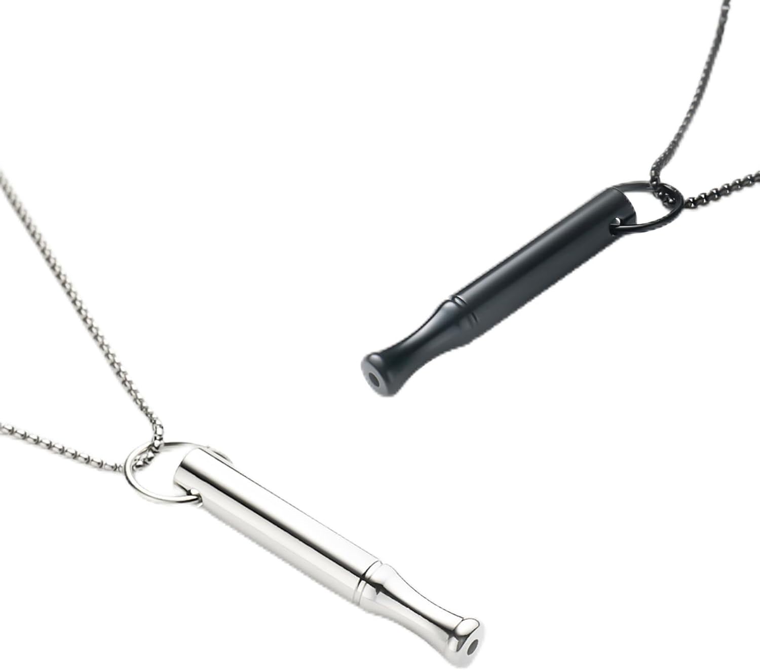 2Pcs Breathing Necklace for Anxiety Relief Breathlink Stop Smoking Quit Vaping Aids Fidget Necklace for Smoking Cessation Vaporless Smokeless Inhaler for Adult Women Men (2, Black&Silver)