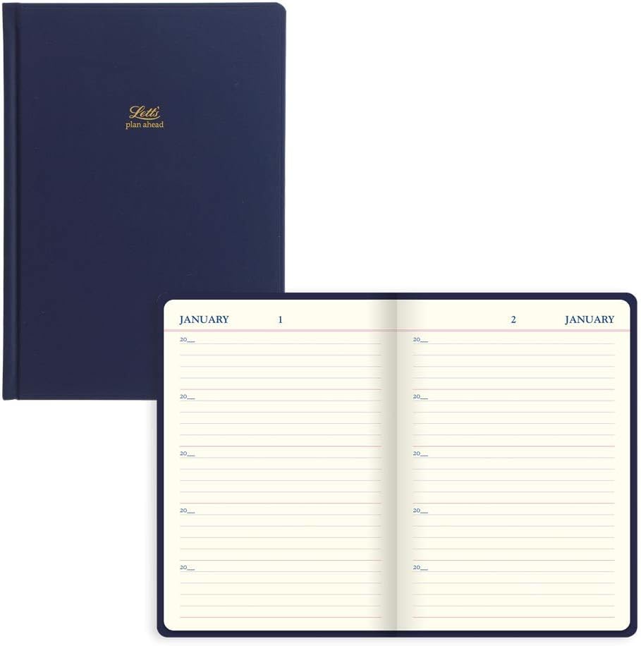 Letts of London Icon 5-Year Diary, Undated, Hard Cover, Sewn Binding, Cream Paper, 384 Pages, A5 Size, Navy (B090024)