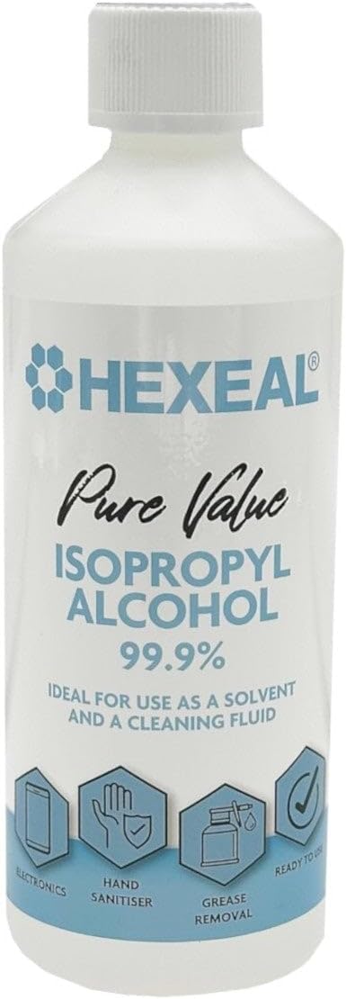 Hexeal Pure Value Isopropyl Alcohol 500ml – 500ml Bottle of 99.9% IPA Disinfectant & Sanitiser – Removes Grime on Phones & Electronics – Degreaser, Cleaning Fluid & Solvent for Paint Thinning
