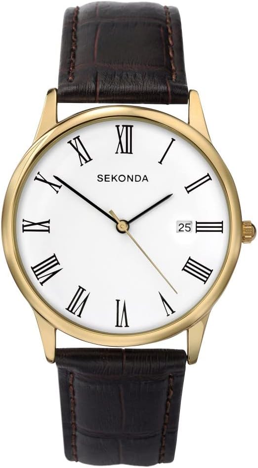 Sekonda Men's Analogue Quartz Watch with 38mm Alloy Case, White Dial and Leather Upper Strap 3676