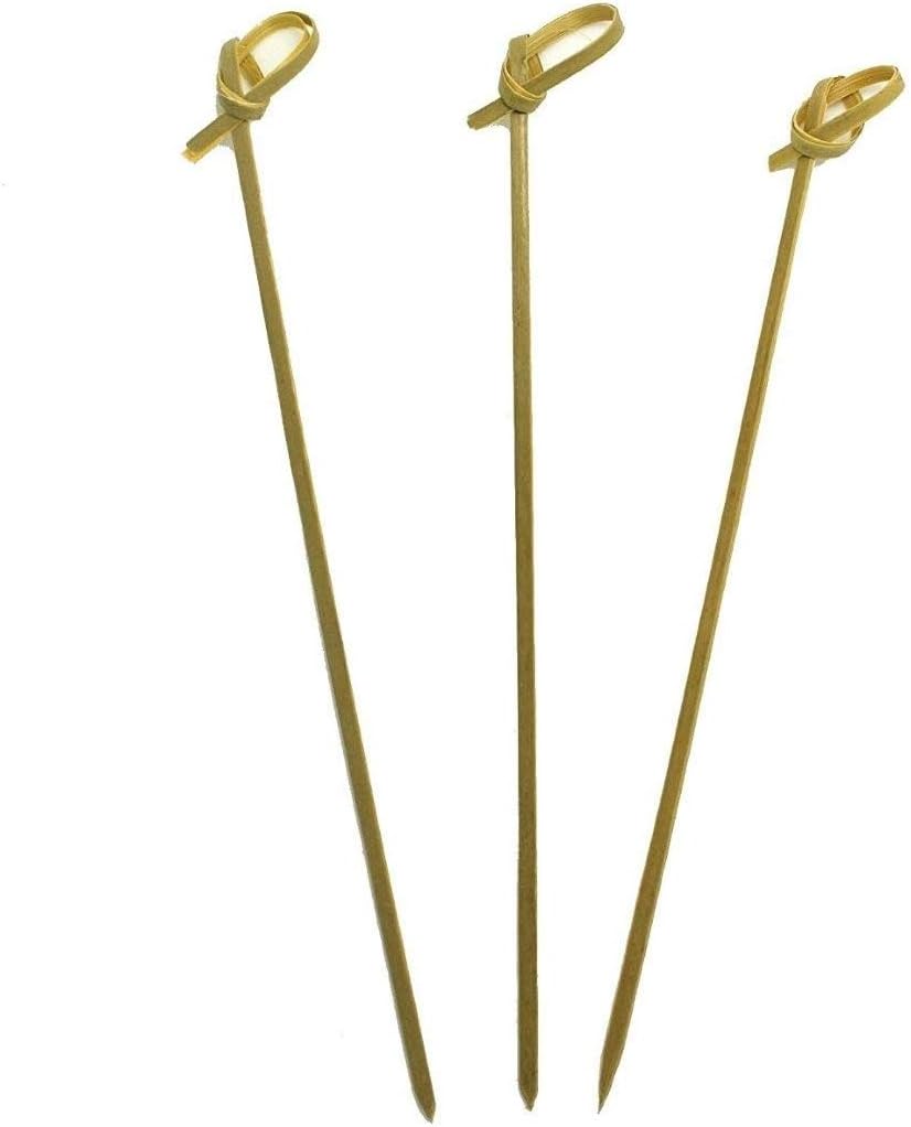 Gmark Bamboo Knot Skewers 6" 200 ct, Bamboo Knot Picks, Twisted Ends Bamboo Picks Cocktail Picks GM1030