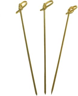 Gmark Bamboo Knot Skewers 6" 200 ct, Bamboo Knot Picks, Twisted Ends Bamboo Picks Cocktail Picks GM1030