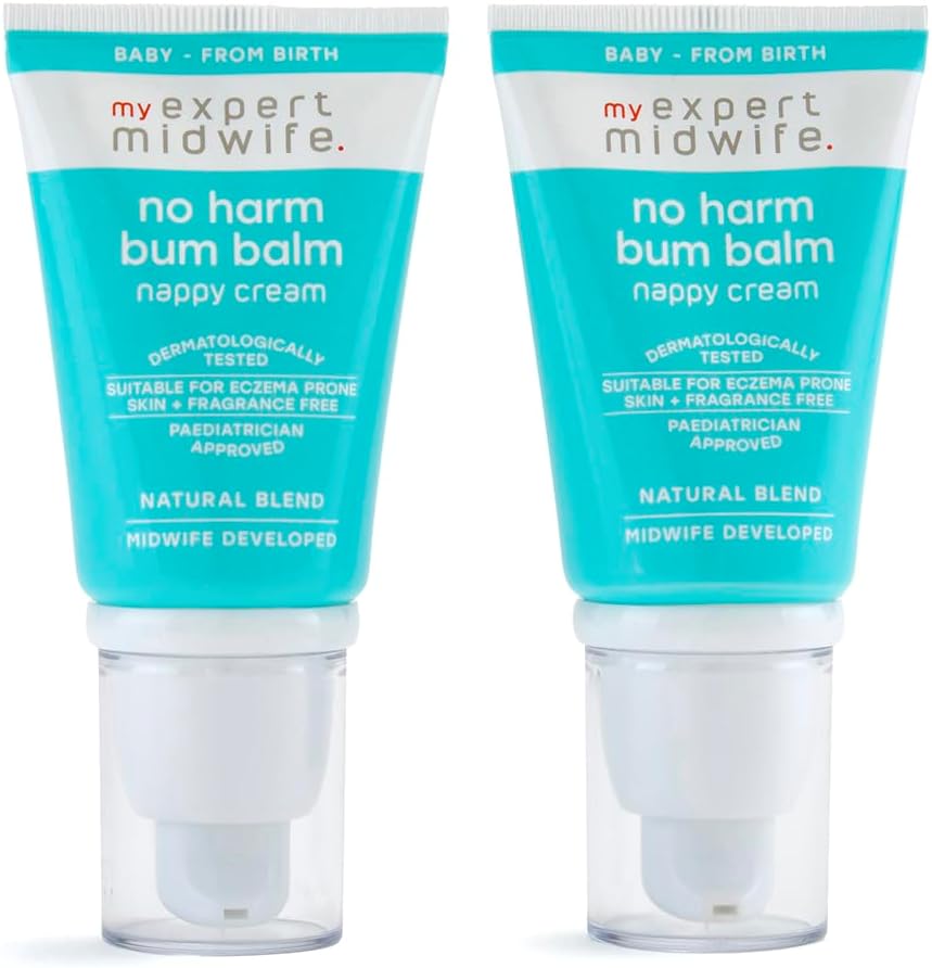 My Expert Midwife No Harm Bum Balm Nappy Cream, 100% Naturally Derived Baby Bottom Balm, protect & help recovery from nappy rash, gentle, moisturising serum. Suitable for Newborn babies - 30ml