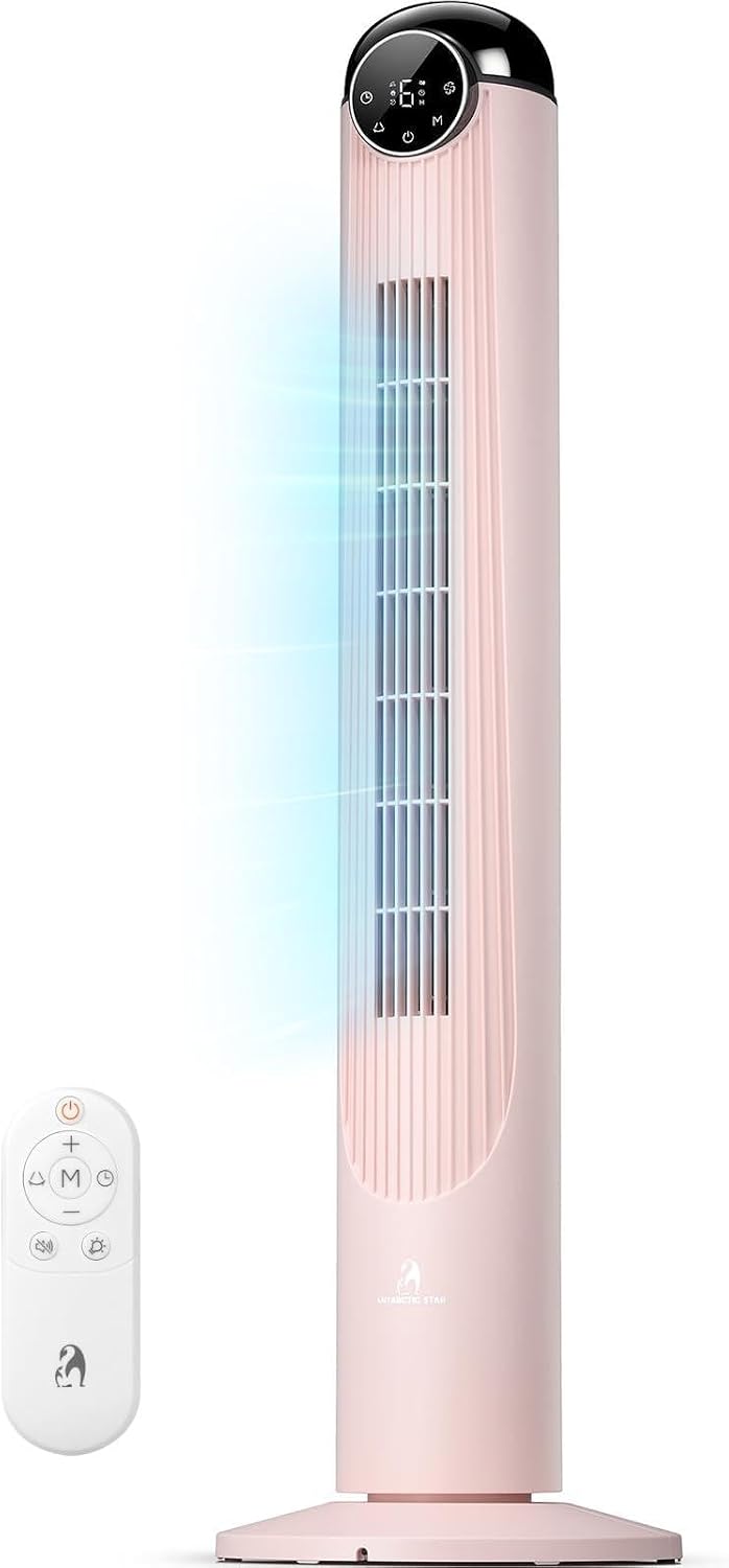 Antarctic Star Tower Fan for Bedroom 41 Inch, Bladeless Floor Standing Fan with Remote, 6 Speeds & 4 Modes, LED Display,9H Timer, Quiet Oscillating Fan,Pink