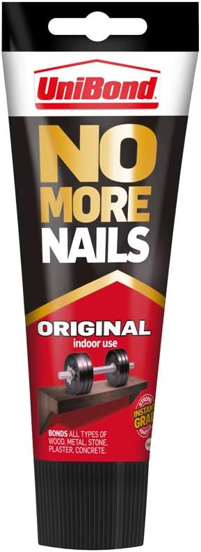 UniBond No More Nails Original, Heavy-Duty Mounting Adhesive, No Nails Strong Glue for Wood, Ceramic, Metal & More, White Instant Grab Adhesive, 1 x 234g Tube