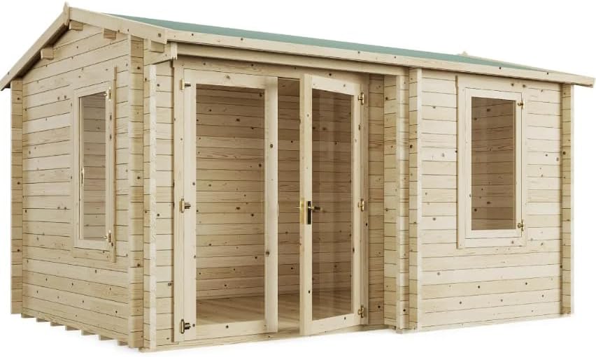 BillyOh Kent 5m x 4m Log Cabin Garden Office Studio Summer House Shed, Stylish Apex Design, Tongue & Groove – Durable Garden Room Space with Double Doors, Easily Assembled Wooden Shed