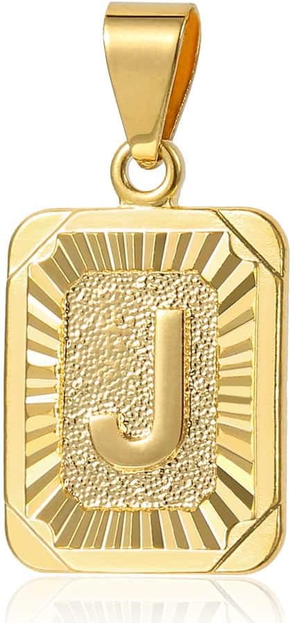 Trendsmax Rectangle Initial Letter Pendant Charm for Mens Womens Gold Plated Capital Letter Pendant Necklace Rolo Chain 18inch