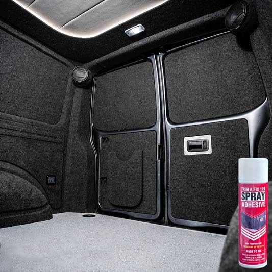 Shield Autocare 4 Way Stretch Anthracite | Charcoal Grey Van Lining Camper Conversion Carpet Trim Bundle Kit-Includes High Temperature Trimfix Adhesive Glue (11 M + 11 Trim FIX)
