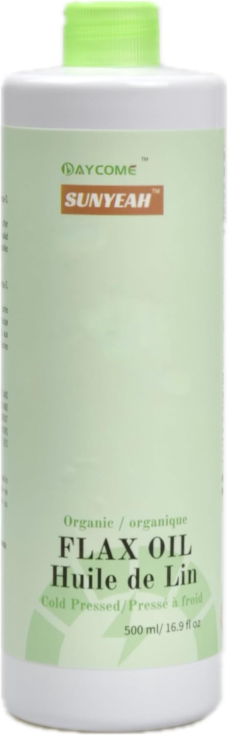 SUNYEAH Canadian Organic Flaxseed Oil - 100% Pure, Cold presss, Unrefined, Non-GMO-Saskatchewan Harvest - Essential Fatty Acids for Wellness- 8 g Omega3 per Serving
