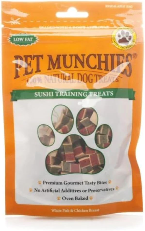 Pet Munchies Sushi Dog Training Treats, Oven Baked Tasty Bites with Natural Real Meat, Low in Fat 50g