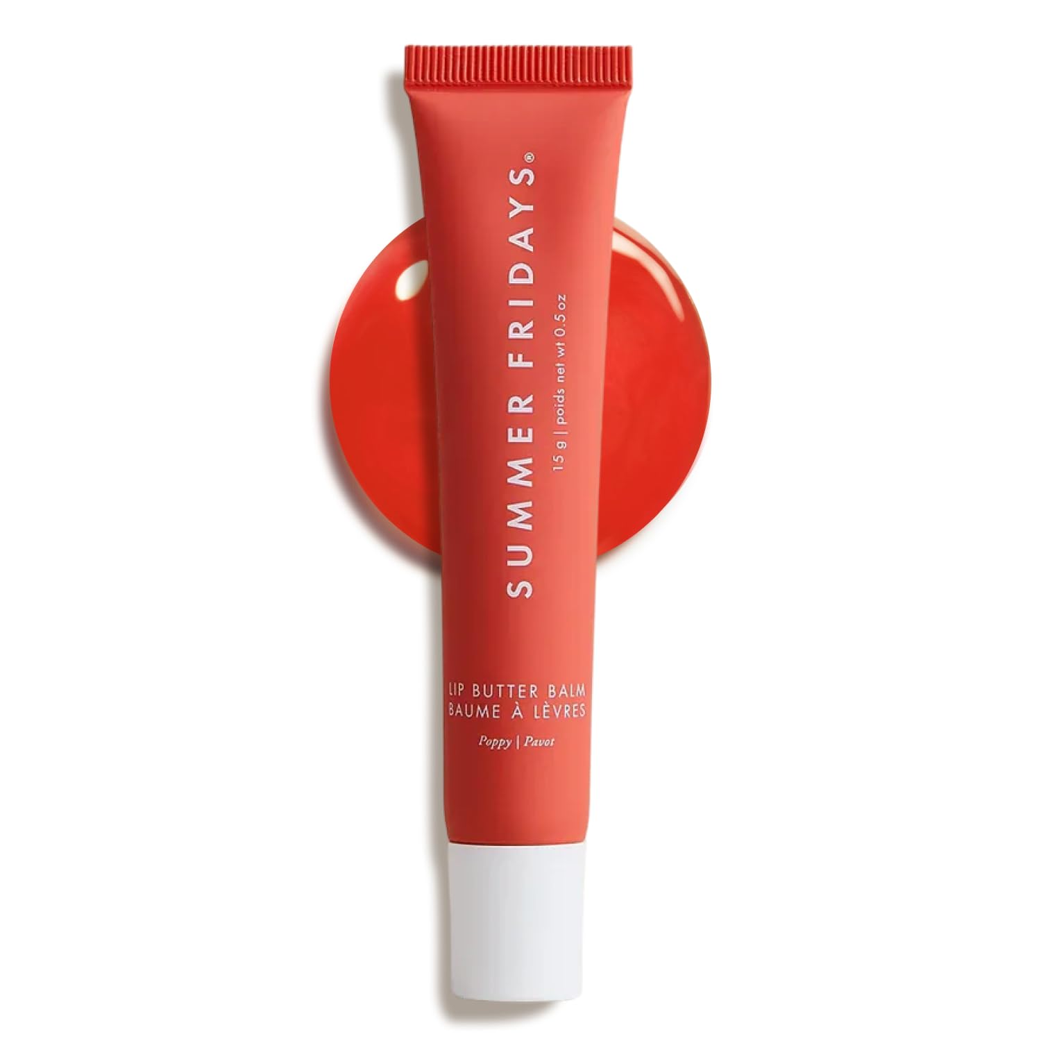 Summer Fridays Tinted Lip Butter Balm - Conditioning Vegan Lip Balm for Instant Moisture, Shine & Hydration - Sheer-Tinted, Soothing Skincare - Poppy (.5 Oz)