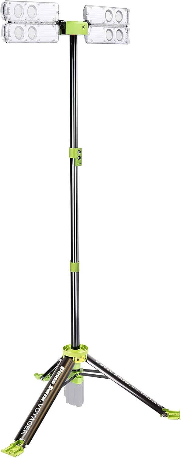 PowerSmith Voyager PVLR8000A-C 8000 Lumen Collapsible Cordless Tripod LED Work Light. BARE Light Only. 3-Way Power. AC or DC Adaptor or Battery Needed to Use Light