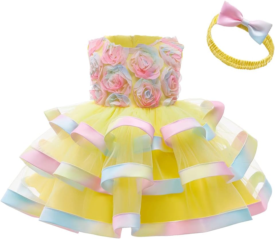 3M-6T Baby Girls Ruffle Flower Dress Elegant Pageant Party Wedding Lace Gown Dresses