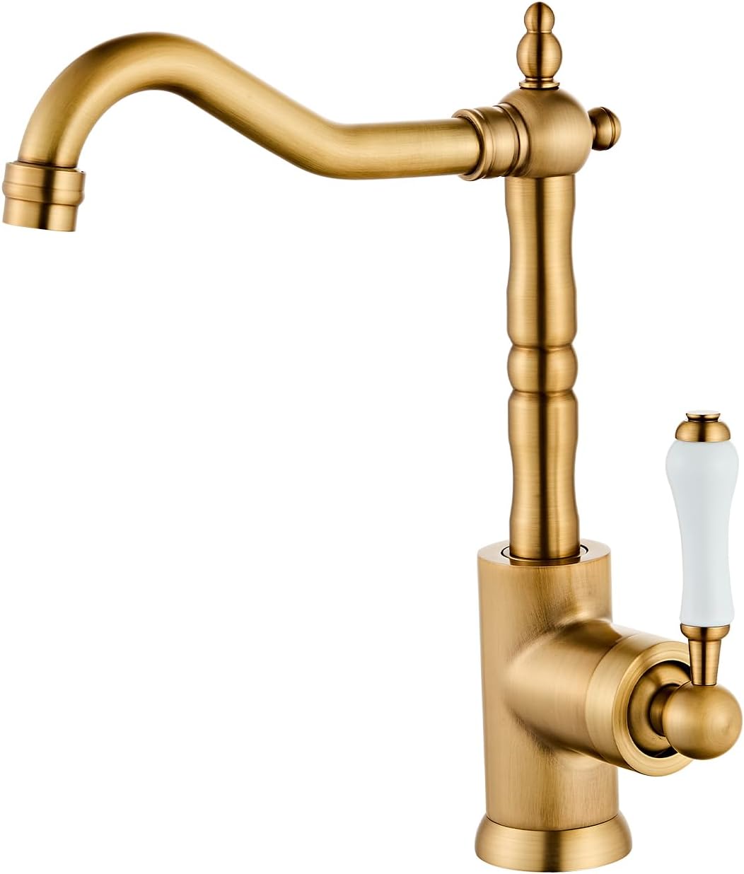 Antique Brass Kitchen Sink Faucet Single Handle Bar with 360° Swivel Long Curve Spout High Arc Bathroom Farmhouse YIGUANXIN