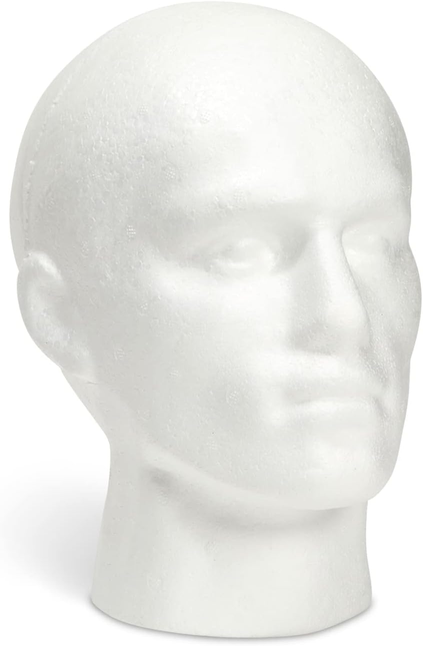 Juvale Male Foam Head Form, Mannequin Display for Masks, Hats, Wigs, Halloween Decoration (White, 9.25 x 7 x 11 inches)