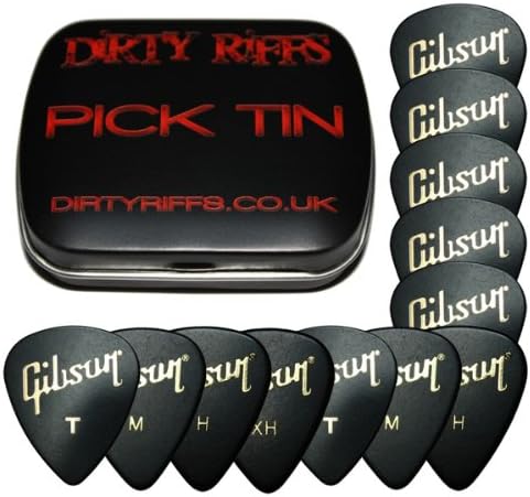 12 x Gibson Standard Guitar Picks In A Handy Pick Tin - 3 Of Each Size