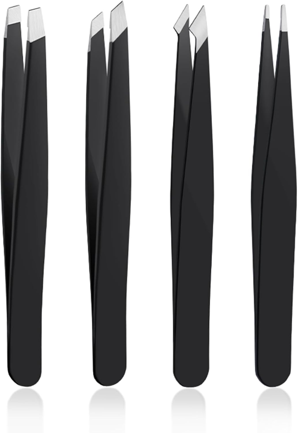 4 PCS Stainless Steel Tweezers Set – Precision Tweezers for Ingrown Hair, Facial Hair, Splinter, Blackhead and Tick Remover