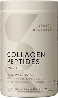 Sports Research Collagen Peptides for Women & Men - Hydrolyzed Type 1 & 3 Collagen Powder Protein Supplement for Healthy Skin, Nails, Bones & Joints - Easy Mixing Vital Nutrients & Proteins