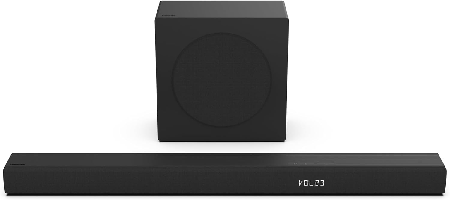 Hisense HS3100 3.1Ch Sound Bar with Wireless Subwoofer, 480W, DTS Vritual: X, Dolby Digital Plus, Bluetooth 5.3, EzPlay, Roku TV Ready, HDMI/AUX/ARC/Optical/USB, Energy Star (HS3100, 2024 Model)