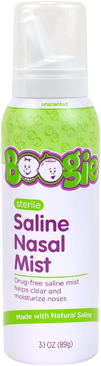 Boogie Baby Saline Nasal Spray Mist, Allergy Relief, Nasal Decongestant, FSA/HSA Eligible, Made with Saline, Unscented, 3.1 Ounce