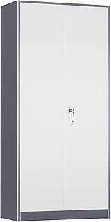 Crownland 72” Metal Storage Cabinet, Lockable Garage Storage Cabinets, High Office Storage Cabinet with Adjustable Shelves for Garage, Home Office, Classroom, Pantry, File(Grey White)