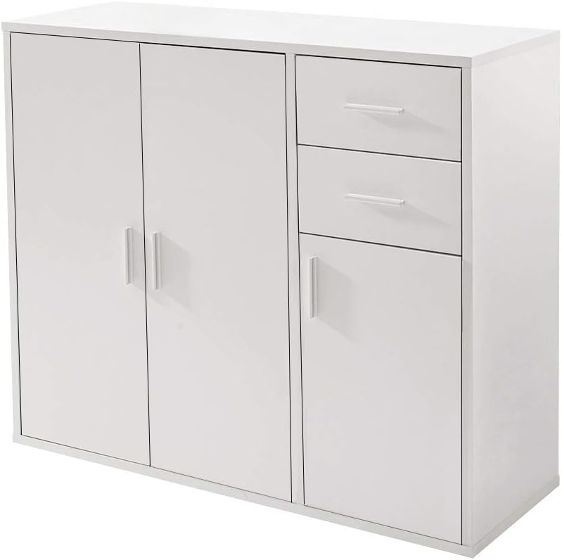 Panana Sideboard Storage Cupboard Cabinet Unit with Doors and Drawers Living Room Bedroom Furniture (White)