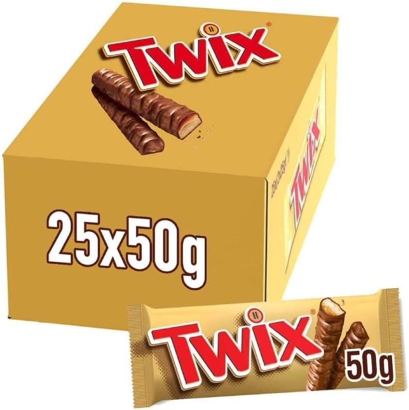 Twix Chocolate Biscuit Twin Bars – Bulk Packs of 24 x 50g | Milk Chocolate & Caramel Snack | Ideal for Gifting, Office Treats & Vending (1 Box (24 Bars x 50g))