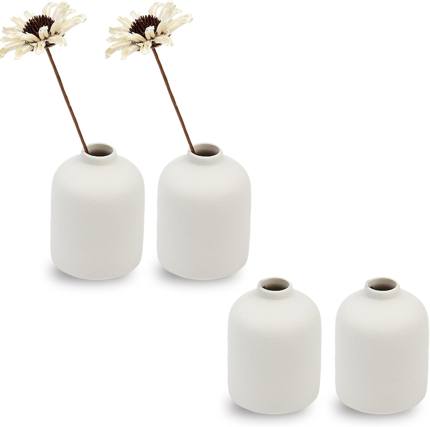 Set of 4 White Ceramic Vase for Flower, Small Decorative Flower Vase Set for Home Decor, Living Room, Table, Kitchen, Wedding, Office