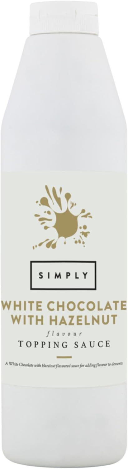 Simply White Chocolate with Hazelnut Flavouring Topping Sauce, Ready to Use Dessert Sauce for Ice Cream, Waffles, Pancakes, Coffee & Milkshakes (1 kg)