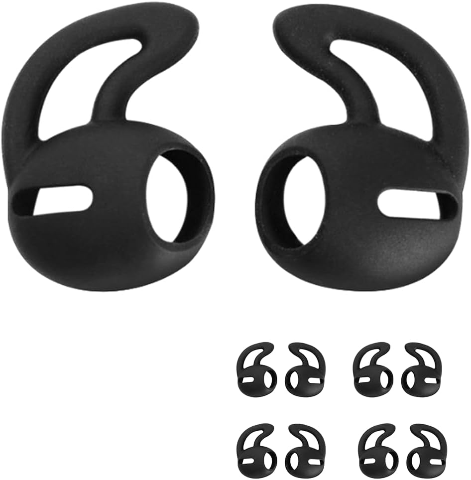 DUKABEL Ear Hook Covers for Earbud Headphones, 5 Pairs Soft Silicon Earhooks Ear Loops with Wings Compatible with Apple Airpods, Samsung Earbuds(Black)