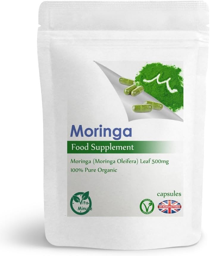 Organic Pure Moringa Leaf 500mg Capsules, Natural Multi-Vitamins, Immunity Health, Recovery (Pack of 30)