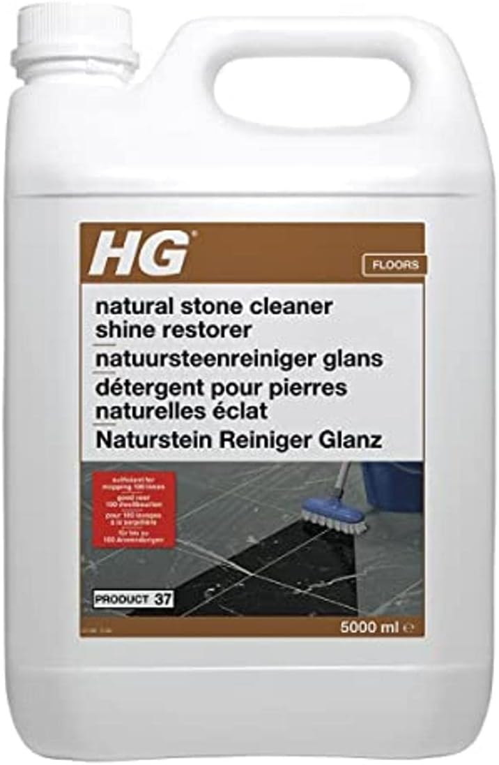 HG Natural Stone Cleaner & Shine Restorer, Limestone Floor & Marble Stone Safe, Floor Polish, Mark Remover, Oil Remover & Stain Remover, Porcelain Tile Cleaner & Floor Cleaner - 5L